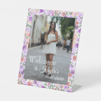 Signe De Table Lilac Peach Rose Border Bridal Shower Welcome Sign