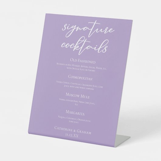 Signe De Table Lilac Purple Mariage Signature Cocktails Menu (Recto)