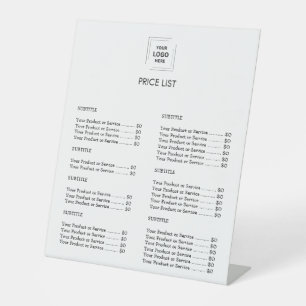 Signe De Table Liste de prix Blanc personnalisé   Entreprise mode