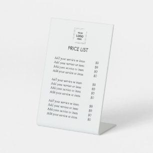 Signe De Table Liste de prix blanc personnalisé Logo d'entrepri