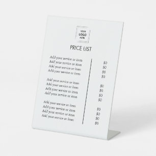 Signe De Table Liste de prix Blanc personnalisé Logo d'entrepri