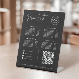 Signe De Table Liste de prix Code QR Site Web Réseaux Sociaux Ent