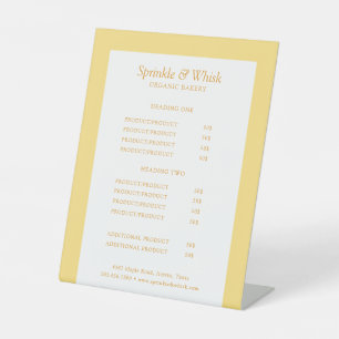 Signe De Table Liste de prix de boulangerie orange et jaune rétro