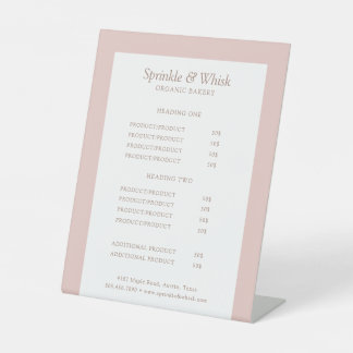 Signe De Table Liste de prix de boulangerie rétro rose et blanc
