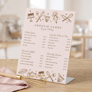 Signe De Table Liste de prix de la carte du pâtissier Ustensiles