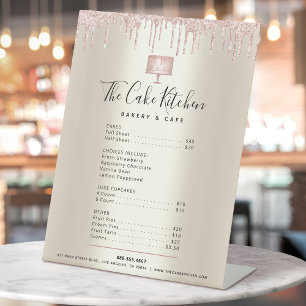 Signe De Table Liste de prix de menu doré avec gouttes de paillet