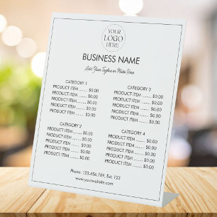 Signe De Table Liste de prix de menu moderne avec logo d'entrepri