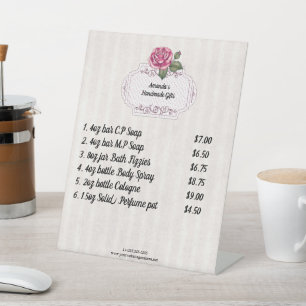 Signe De Table Liste de prix de petite entreprise Vintage Rose et