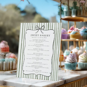 Signe De Table Liste de prix de ruban vintage vert blanc rayé