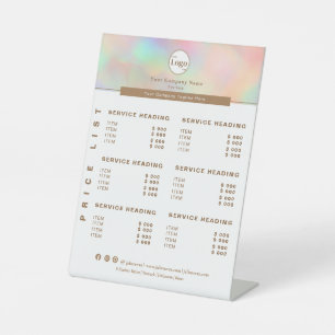 Signe De Table Liste de Prix de Service Holographique d'Esthétici