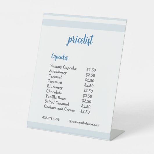 Signe De Table Liste de prix des cupcakes Blue Flower Mixer (Recto)