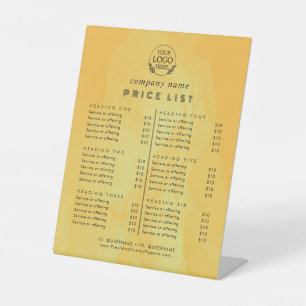 Signe De Table Liste de prix des services commerciaux de typograp