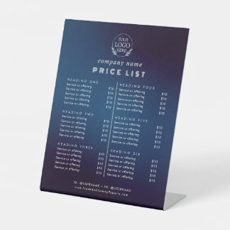 Signe De Table Liste de prix des services commerciaux de typograp