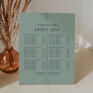 Signe De Table Liste de prix des services commerciaux EVERLY Art