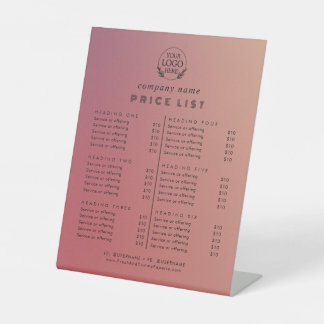 Signe De Table Liste de Prix des Services d'Entreprise de Typogra