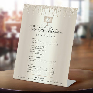 Signe De Table Liste de prix du menu de gâteaux de la pâtisserie
