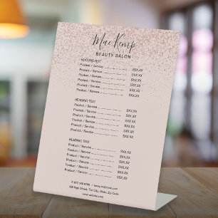 Signe De Table Liste de prix du menu de service Paillettes Rose G