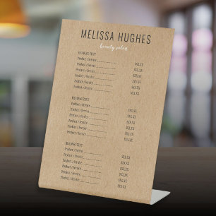 Signe De Table Liste de prix du menu de service Rustic Kraft