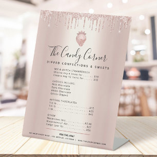 Signe De Table Liste de prix du menu Rose Gold Pailleté avec Gout