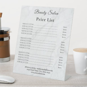 Signe De Table Liste de prix du salon de beauté Modern Business