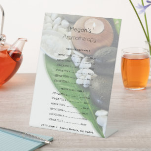 Signe De Table Liste de prix du salon de soins de peau Spa Aromat