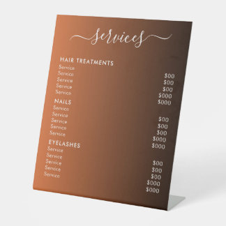 Signe De Table Liste de prix élégante et moderne des services de