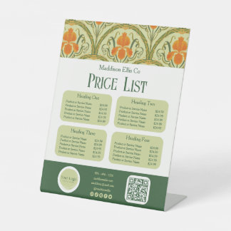 Signe De Table Liste de prix florale Art Nouveau verte pour affic