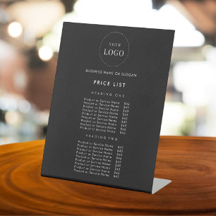 Signe De Table Liste de prix minimaliste du logo commercial noir