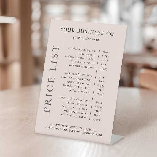 Signe De Table Liste de Prix Moderne Minimaliste Élégante Rose Pâ