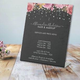 Signe De Table Liste de prix moderne noir rose floral diamants pa