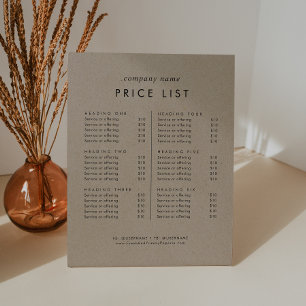 Signe De Table Liste des prix Chic Faux Kraft Business Services