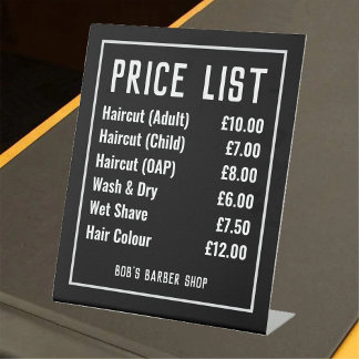 Signe De Table Liste des prix de la Boutique en coiffure