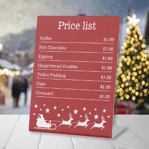 Signe De Table Liste des prix de Noël de Père Noël Rouge et Blanc