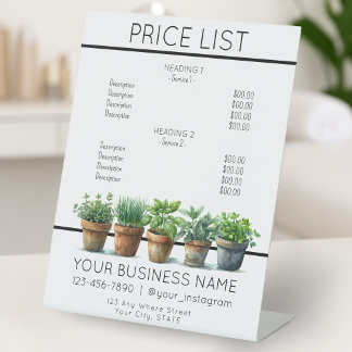 Signe De Table Liste des prix du service d'aquarelle des herbes p