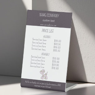 Signe De Table Liste des prix du service pour chien pour chien de