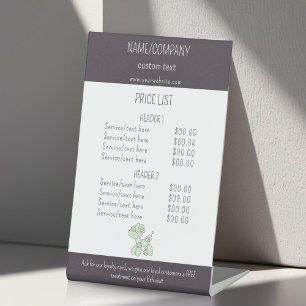 Signe De Table Liste des prix du service pour chien pour chien de