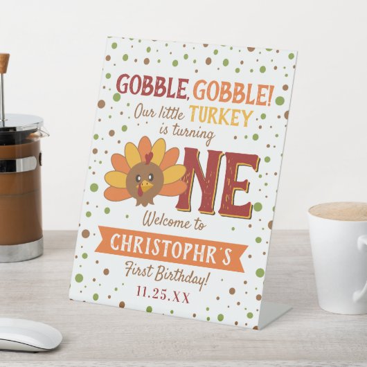 Signe De Table Little Turkey Fall Thanksgiving 1er anniversaire (In SItu)