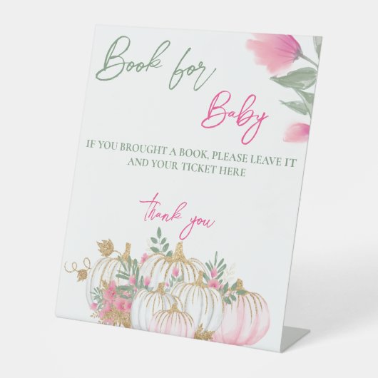 Signe De Table Livre Citrouille blanc rose or pour Baby shower Ga (Recto)