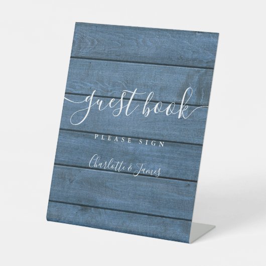 Signe De Table Livre d'hôtes Blue Rustic Wood Signature Script (Recto)