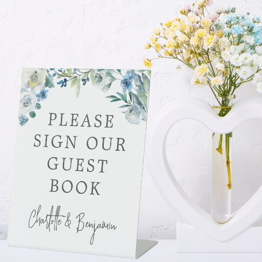 Signe De Table Livre d'hôtes Chic Blue White Spring Floral