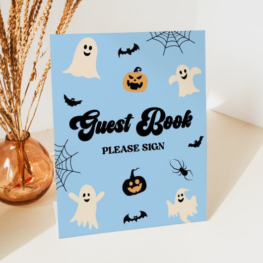 Signe De Table Livre d'hôtes Éffrayant Halloween bleu