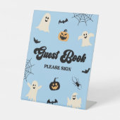 Signe De Table Livre d'hôtes Éffrayant Halloween bleu (Recto)