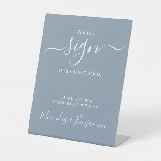 Signe De Table Livre d'hôtes Mariage moderne Dusty Blue (Recto)
