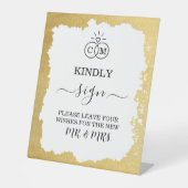 Signe De Table Livre d'hôtes Mariage moderne tendance Gold Frame (Recto)