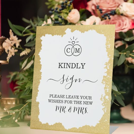 Signe De Table Livre d'hôtes Mariage moderne tendance Gold Frame