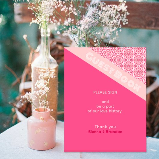 Signe De Table Livre d'hôtes Mariage rouge Rose géométrique