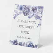 Signe De Table Livre d'hôtes Rose violet Elégant Mariage Floral (Recto)