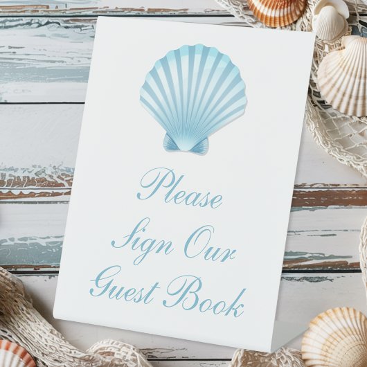 Signe De Table Livre d'hôtes Shell Beach Nautical Blue Mariage