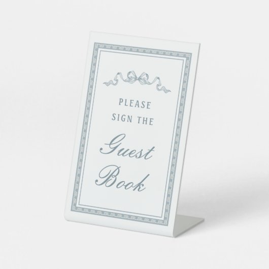 Signe De Table Livre d'invité Dusty Blue Bow Greek Frame Frame (Recto)