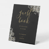 Signe De Table Livre D'Invité Gothique Rose Floral Noir Et Or (Recto)